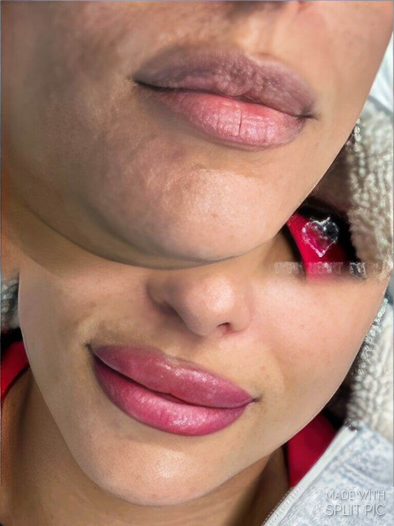 Amy's lips before and after lip injections.