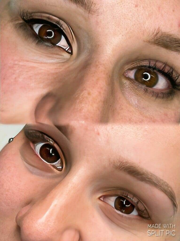 A woman's eyes are shown before and after, portraying a dark transformation.